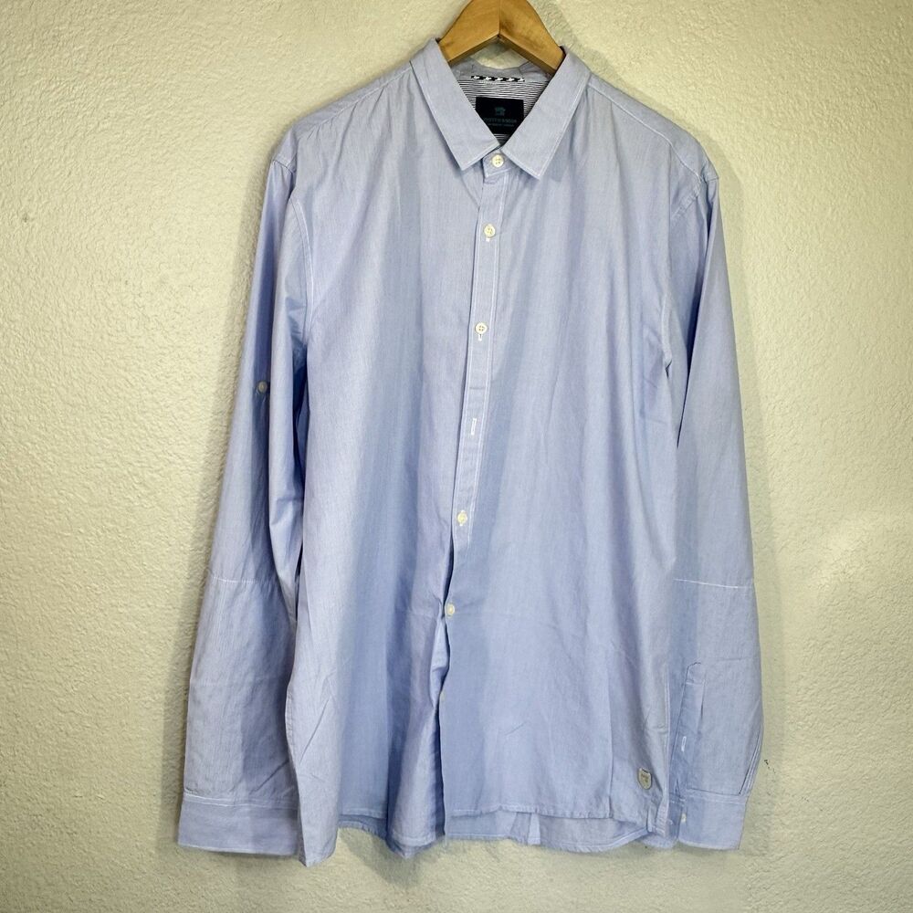 Scotch & Soda Button-Up Shirt Blue Amsterdam Couture Roll Up Sleeve Men 2XL NEW